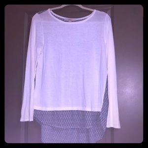 Two fabric sweater with high low back